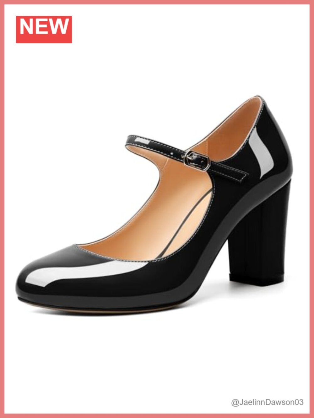 Women's Mary Jane Pumps Chunky Block Heels Round Toe Ankle Strap Faux Leather